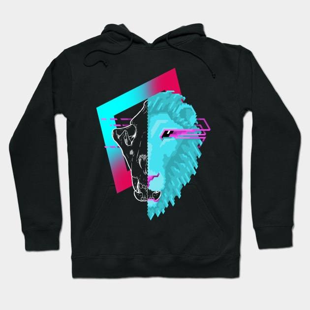 New Retro Wave Lion Skull Pixelart Hoodie by ExplosiveBarrel